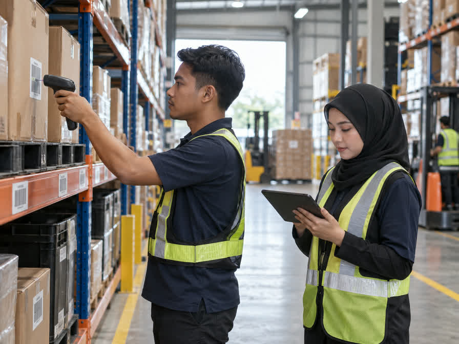 How do barcode scanning and bin locations improve warehouse control?