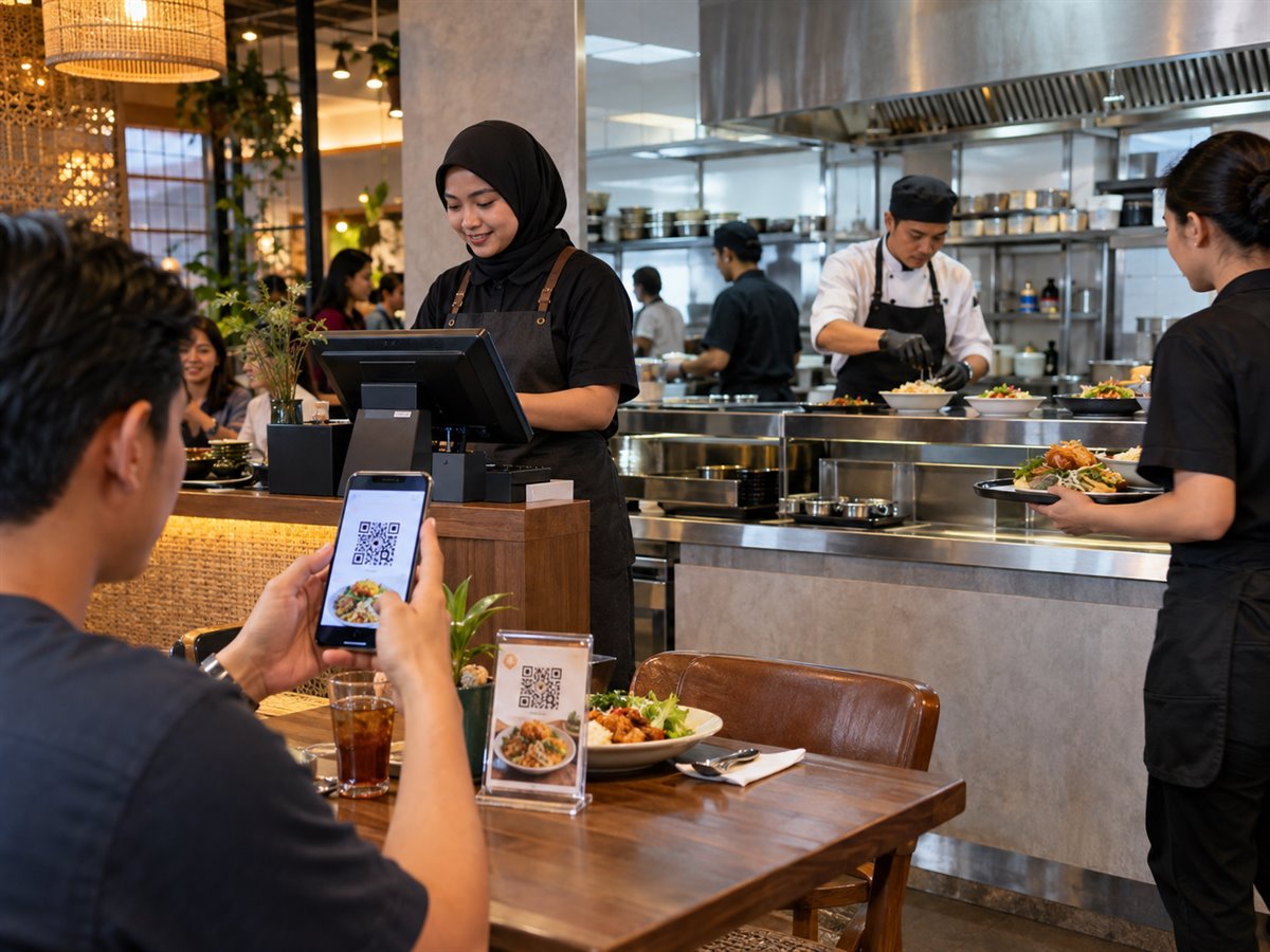 How can a restaurant connect QR ordering, POS, and kitchen status?